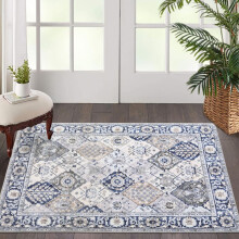 2x3 Trellis Washable Area Rug - Non-Slip, Foldable Soft Orange Rug for Living Room, Bedroom, Dining Room, Blue