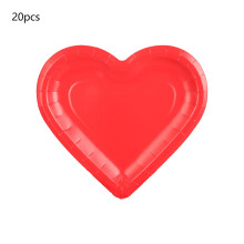 Hartvormige papieren bordjes, 20 stuks, rood, 19 cm