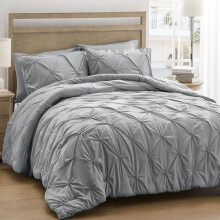 Set copripiumino matrimoniale grigio chiaro 3 pezzi stile boho plissettato