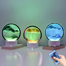 3D Homokművészeti Asztali Lámpa – Mozgó Homokóra Hangulati Fény, Üveg Futóhomok Lámpa, USB/Elemes Tápellátás, Távirányító,