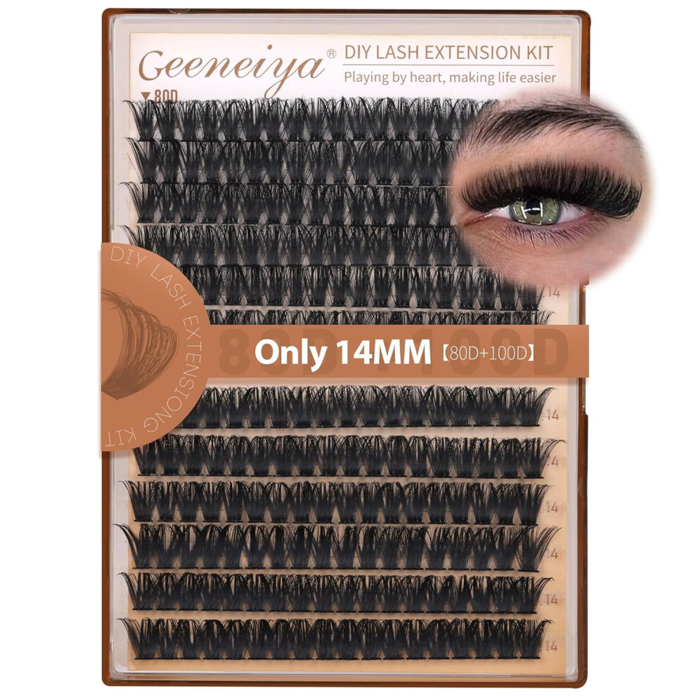 Light 14Mm Volume Lash Clusters Kit D-Curl Eyelash Extensions With Waterproof Bond, Seal & Tweezers Â 80D+100D