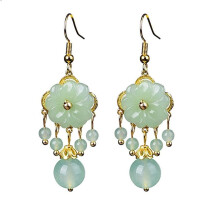 Boucles d'oreilles artisanales en jade vert, style ethnique vintage