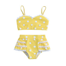 Snámh Snámha Bikini Dhá Phíosa do Chailíní Óga Samhraidh le Priontaí Ponc Lása agus Rufálacha do 12-18 Mí
