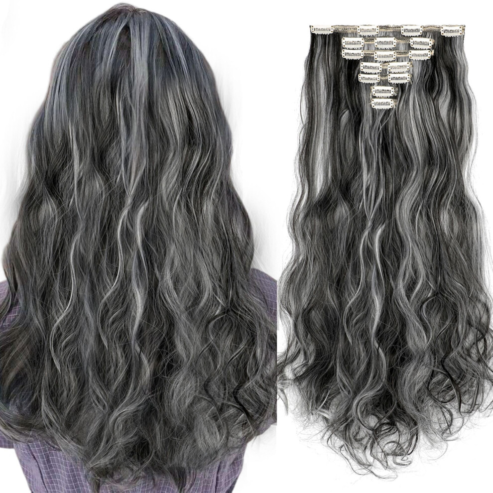 Clip in Hair Extensions Synthetic Hair 7 pcs Double Weft Long Wavy Straight Hair Extension for Women