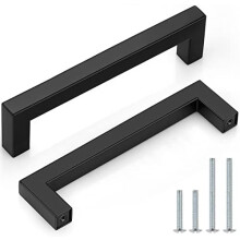 Lot de 5 poignées carrées noires mates en acier inoxydable pour meubles de cuisine modernes. Entraxe de 128 mm (5 pouces).