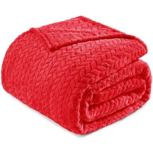 Fleece Queen Size Blanket for Bed, 90x90 Inches Soft Cozy Jacquard Flannel Blankets, Lightweight Fuzzy Plush Warm for Winter, Red