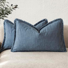 Lot de 2 housses de coussin lombaires à franges en lin, 30 x 50 cm, bleu foncé, style campagnard, pour canapé/fauteuil, compatibles avec les