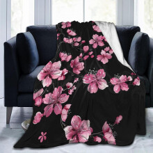 Pink Cherry Blossom Throw Blanket Fluffy Fleece Blankets Flowers Lightweight Travel Blanket Indoor Outdoor Blanket for Couch Sofa Bed 60"x50"