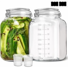 Grote vierkante glazen bewaarcontainers, 135 oz (1,1 gallon), luchtdichte deksels, brede opening, maatstreepjes, voor rijst/meel/suiker, set van 2