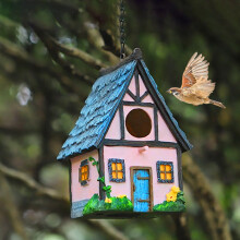 Hangend vogelhuisje van hars voor buiten, geschikt voor tuin/terras, waterdicht met ijzeren ketting, ideaal cadeau voor vogelliefhebbers, geschikt