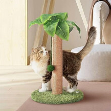 23.6" Cat Scratching Post with Hanging Ball, Sisal Rope & Palm Decor – Green Cat Tree Tower for Kittens, Compatible with Indoor Cats