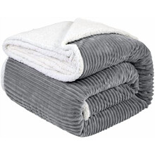 Striped Sherpa Fleece Blanket Twin (65x90"), Super Soft Reversible Microfiber Throw – Grey, Compatible with Twin Beds