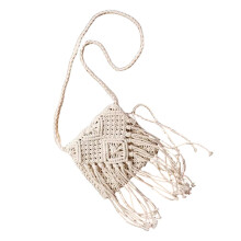 Damestas met macramé franjes en crossbody-detail, boho-stijl, wit