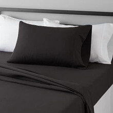 Basics Leichtes, superweiches und pflegeleichtes Mikrofaser-Bettwäscheset, 3-teilig, mit 35,5 cm tiefen Taschen, Einzelbett XL, Schwarz, Uni