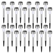 Lot de 24 lampes solaires LED pour jardin, éclairage paysager extérieur étanche en acier inoxydable - Blanc froid