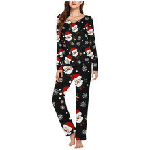 Schattige kerstpyjamaset met V-hals voor dames: zachte top met lange mouwen, comfortabele losse broek, gezellige loungewear maat S-3XL