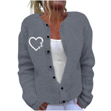 Damen-Strickcardigan mit Karomuster, Rundhalsausschnitt, langen, schmal zulaufenden Bündchen, lockeren, übergroßen Knöpfen, weichem, bequemem