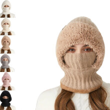 3in1Beanie Hue - Winter3n1Beanie Hue med Halstørklæde og Maske, Strikkede Huer Vindtætte til Kvinder