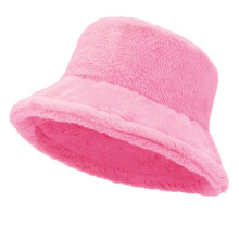 Damski pluszowy, puszysty kapelusz typu bucket z ciepłą podszewką, zimowy, ze sztucznego futra, przytulny, szeroki rondo, zimowy