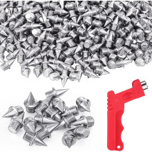 500 Pcs 1/4" Track Spikes w/ Wrench, Stainless Steel Pyramid Running Spikes for Sprint, Hiking, High Jump, Cross Country – Silver
