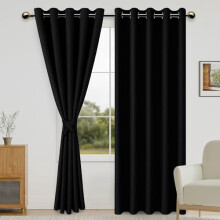 Black Thermal Blackout Curtains with Tiebacks, Grommet Top, 60x84", Set of 2 – Compatible with Standard Rods