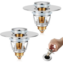 2Pcs Pop Up Drain Stopper for Bathroom Sink, 2-in-1 Stopper & Strainer, Universal for 1.1"–1.5" Drain (Silver)