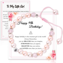Adjustable Pearl Bracelet with Heartwarming Letter – Birthday Gift for Girls 3-12 Years Old, Compatible with Kids