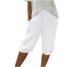 Shorts Aoujea Femininos Plus Size, Moda Feminina, Cor Sólida, Casual, Pernas Largas, Babados, Cintura Alta, Rosa - Em Promoção