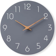 Wall Clock 14 Inch Gray Battery Operated Silent Non Ticking Simple Modern Wood Clock Decorative for Bedroom Living Room Kitchen Home Office