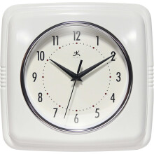 Infinity Instruments Retro 9" Silent Wall Clock – White, Mid-Century Modern, Non-Ticking, Compatible with Kitchen/Office/Diner