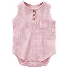 Boys Onesie Summer Soft Breathable Sleeveless Solid Color Round Neck Button Down Tank Bodysuit Trendy Photoshoot One-Pieces,Pink,6-9 Months