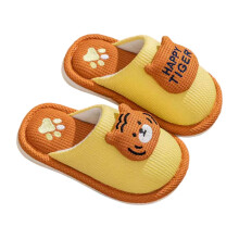Pigers hjemmesko tegneseriedyr varme lukkede tå skridsikre bløde såler slip-on sko nyfødte alsidige familiesammenkomster hjemmesko, gul, 3,5-4 år