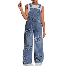 Nuevos pantalones para niñas, mono vaquero con estampado de estrellas, pierna ancha, con bolsillos, tejido resistente y agradable para la piel.