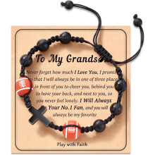 Baseball Basketball Football Soccer Volleyball Gifts, Natural Stone Baseball Cross Bracelets for Teen Ideas with Message Gift Card