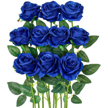 10Pcs Blue Artificial Rose Flowers with Long Stem – Realistic Silk Roses for DIY Wedding, Bridal Shower, Party & Home Decor