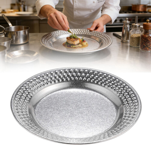 Ασημένια πιάτα, πλαστικά για πιάτα φαγητού, επιμεταλλωμένο πιάτο, στρογγυλό