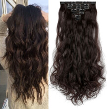 Extensiones de cabello sintético con clip, 7 piezas, doble trama, cabello largo ondulado y liso para mujer.