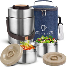 Termos pentru supă din oțel inoxidabil, izolat în vid, de 51 oz, cu gură largă, cutie de prânz Bento stivuibilă cu 2 niveluri (auriu),