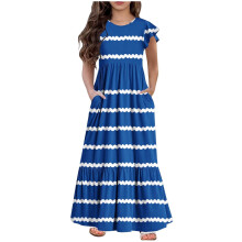 Mikilon Maxi-jurk voor meisjes met lange/korte mouwen, casual feestjurk met zakken, voor meisjes van 5-13 jaar.