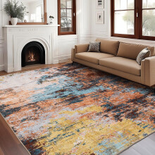 5x7 Abstract Area Rugs Living Room Washable Non-Slip Low Pile Stain Resistant Carpet for Bedroom Dining Room Office Farmhouse Yellow
