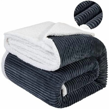 Striped Sherpa Fleece Blanket Queen Size, Super Soft Reversible Microfiber Throw (90x90"), Dark Grey – Compatible with All Beds