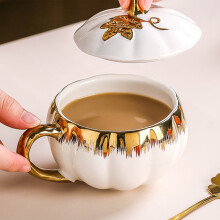 Ceramic Halloween Pumpkin Coffee Mug with Lid & Spoon, Fall Autumn Soup/Candy Bowl – White