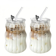 2PCS Glass Cup Heat-resistant Tumbler Drinkware Transparent Tea Juice Milk Coffee Mug Home Water Glasses Stripe Beer Mug