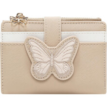 RFID Women's Butterfly Slim PU Leather Bifold Wallet with Zipper Coin Pocket & ID Window – Compatible with Credit Cards (Begonia Pink)