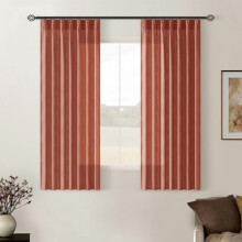 Terracotta Pinch Pleated Linen Curtains, 45" L x 2 Panels, Semi-Sheer Boho Farmhouse Style for Small Windows – Burnt Orange