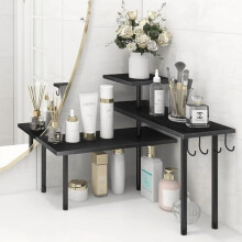 Étagère d'angle à 3 niveaux noire et grise pour cuisine ou salle de bain
