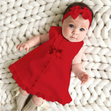 LoyisViDion Baby Pigekjole Nyfødt Baby Pige Ærmeløs Casual Maxi Kjole Sløjfe + Pandebånd Sæt Outfit Rød 12-18 Måneder