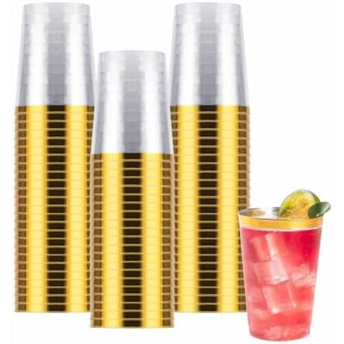 237 ml gullfargede plastfestkopper, 100-pakning