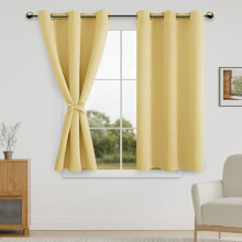 Blackout Curtains for Bedroom with Tiebacks, Room Darkening & Privacy, Grommet Top, 42x54", Yellow, Set of 2 Panels