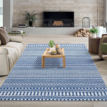 5x7 Large Geometric Bohemian Area Rug Machine Washable Farmhouse Accent Throw Carpet Non-Slip for Living Room Bedroom Hallway Blue